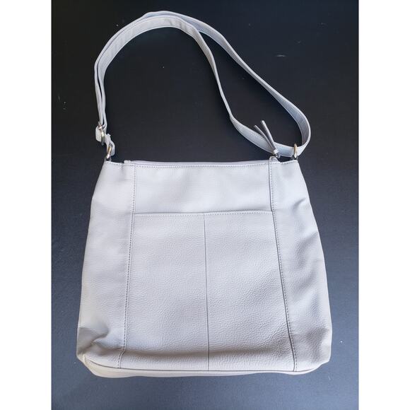 Tignanello Gray Leather Crossbody Shoulder Hand Bag Purse Several Compartments - Picture 6 of 12